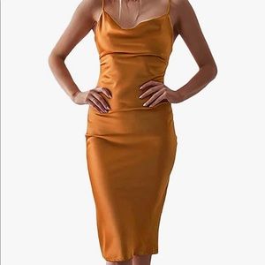 Satin Mid Length Cocktail Dress with Slit on Side